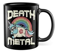 Taza de metal Death regalo con diseño de unicornio, taza de café, taza de café, taza de té divertida, rocker Heavy Metal Punker unicornio divertido (negro)