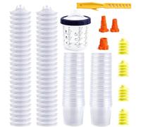 Taza de Mezcla para Pistola de Pintura 600 ml, para Pistolas HVLP/LVLP | Vasos Desechables de Pintura con 50 Vasos y 50 Tapas con Filtro de 125 µm, 3 Adaptadores, Vaso Rígido, 20 Tapones y Varilla