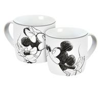 Taza de Mickey Kiss Sketch gris plata, 300 ml, taza de porcelana, taza de café, taza infantil, Mickey Mouse, Minnie Mouse, corazón, gris