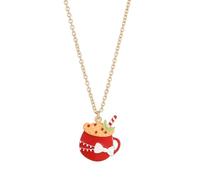 Taza de Navidad Collar con colgante ornamental lindo para mujer Taza de café esmaltada Copo de nieve Nudo Bastón de azúcar Cadena Collares ajustables Joyería de moda, Piccolo, Metal, No es una piedra