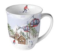 Taza de Navidad con diseño de elevación en cabaña de esquí, de porcelana, para mesa y como regalo, 0,4 x 10,5 cm