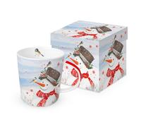 Taza de Navidad con diseño de muñeco de nieve con pájaros de porcelana. Taza para mesa y como regalo, 0,4 x 10,5 cm
