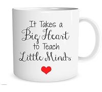 Taza de Navidad con texto en inglés "It Takes a Big Heart to Teach Little Minds" para profesor, regalo de Navidad, cumpleaños, profesor, taza de 11 onzas
