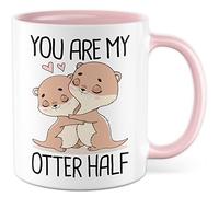 Taza de nutria dulce amor taza de café para pareja, regalo novia, idea de regalo para novio, taza de café, taza de café con texto "Love" relationship Matrimonio divertido, humor broma (blanco/rosa)