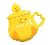 Taza de Pato Amarillo con Tapa 3D, Taza de Café de Cerámica Para Mujer, Regalo Para Mujer, Resistente a Altas Temperaturas (pato Cabezón, 400 Ml)(Gold)