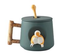 Taza de perro - Taza de perro, lindo animal de cerámica 3D | café Shiba con tapa y cuchara, taza de té de dibujos animados de 420 ml, regalo creativo para amantes, lindo cachorro taza de