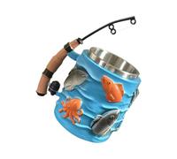 Taza de pesca con de caña con revestimiento de acero inoxidable, taza de café novedosa en relieve 3D con exterior texturizado para uso en exhibición de té y estantes Taza de pescador Taza de de