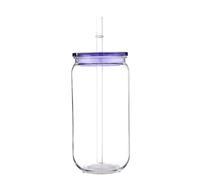 Taza de plástico transparente de 16 onzas con tapas y popotes, tapas de repuesto para tazas de café helado en forma de lata, bonita taza de vaso (morado transparente)