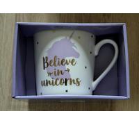 TAZA DE PORCELANA cable en caja de cartón, TAZA, "BELIEVE IN UNICORNS", nueva