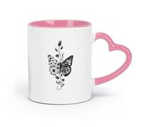 Taza de porcelana de cerámica con diseño de mariposa, mandala, estudio de yoga, bohemio, loto, animal (320 ml) para oficina y hogar, color rosa