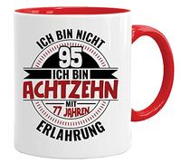 Taza de regalo de 95 cumpleaños con texto en alemán | Ich Bin Nicht 95 Ich bin 18 con 77 años de experiencia, ideas de regalo de cumpleaños | regalos para papá | taza de abuelo | ideas de regalo