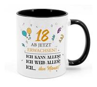 Taza de Regalo de cumpleaños número 18 con la inscripción 18 Ahora Crecido! Taza de café de cerámica para niño y niña, Ideas de Regalos de cumpleaños número 18, para Hijo e Hija (Negro)