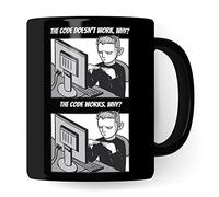 Taza de regalo de informática, The Code doesn´t work - Why? Idea de regalo para programadores, taza de café, informática, programación, taza de té con texto divertido (negro)