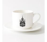 Taza de regalo original Dios del loto del hinduismo de estilo asiático camboyano （6oz/175ml） Tazas de cerámica para el hogar o el trabajo Juego de té con taza y platillo (blanco)