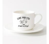 Taza de regalo original Frase inspiradora para pedir un deseo: flor de diente de león （6oz/175ml） Bebidas calientes, espresso Juego de té con taza y platillo (blanco)