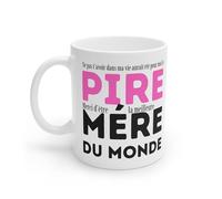 Taza de regalo para mamá divertida - Taza de cerámica Peor Madre del mundo - Idea de regalo original y humor - 325 ml - Apto para lavavajillas y microondas