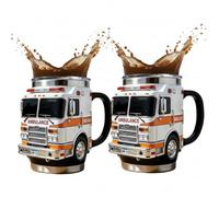 Taza de rescate de bomberos - para los más valientes entre nosotros, taza de café hecha a mano con diseño de coche de rescate de bomberos, taza de café de camión de bomberos de doble pared, vaso