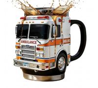 Taza de rescate de bomberos - para los más valientes entre nosotros, taza de café hecha a mano con diseño de coche de rescate de bomberos, taza de café de camión de bomberos de doble pared, vaso