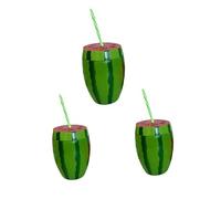Taza de sandía con pajita, vasos de fiesta hawaiana, taza de sandía, taza grande de plástico reutilizable para bebidas hawaianas, luau, tiki, playa y fiestas de verano (A, 3 piezas)