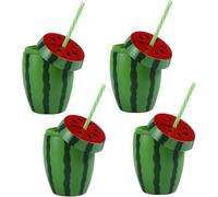 Taza de sandía con pajita, vasos de fiesta hawaiana, taza de sandía, taza grande de plástico reutilizable para bebidas hawaianas, luau, tiki, playa y fiestas de verano (A, 4 piezas)
