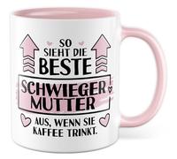 Taza de suegra, regalo con texto en alemán "So sieht die beste Schwegmutter der Welt aus, wenn sie Kaffee trinkt, Kaffeasse Schwiegermama Familie Geschenkidee Muttertag Mutter Mama Kaffee-Becher