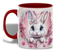 Taza De Té Adorable White Bunny Adorable White Bunny With Pink Bow And Flower Cute Animal Theme Easter Or Rabbit Lovers Taza Personalizada Clásico Tazas De Cafe Ideal Tazas Desayuno Para 300ML