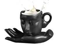 Taza de té cara de cerámica con platillo de mano - juego de tazas de té de porcelana, copa de expresión creativa | Kit de bebidas familiares, soporte de café único, regalo de té con leche para amic