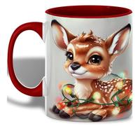 Taza De Té Christmas Deer Cute Baby Reindeer With Light Festive Hot Cocoa Christmas Animal Lovers Winter Lover Taza Personalizada Clásico Tazas De Cafe Decorativa Tazas Desayuno Para 300ML
