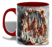 Taza De Té Christmas Winter Village Scene Red Handle Hot Chocolate Festive Taza Personalizada Premium Tazas De Cafe Decorativa Tazas Desayuno Para Uso Diario Cumpleaños Oficina 300ML