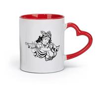 Taza de té con leche de porcelana de cerámica Krishna Dios hindú India Hinduismo （11oz/320ml） Regalo divertido para amantes del café, mejores amigos del trabajo, compañeros de trabajo y amigos Rojo
