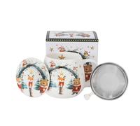 Taza de té con tapa y colador, 430 ml, de porcelana china nueva, colador de té de acero inoxidable, caja de regalo, diseño navideño, apta para lavavajillas y microondas, regalo (Christmas Cuties 2)