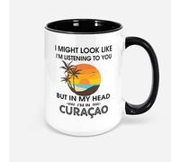 Taza De Té Curazao Curazao Curazao Divertido Puede Que Parezca Que Te Estoy Escuchando, Pero En Mi Cabeza Estoy En Curazao Amante De Curazao Tazas Desayuno Tazas De Cafe Premium Para 330Ml