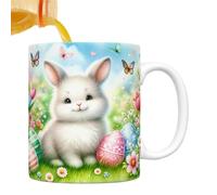 Taza de té de 350 ml para vacaciones de Pascua, taza de té de cerámica para el diseño de conejito o huevos | Bunny colorido divertido o taza de té al , agarre cómodo, perfecto p