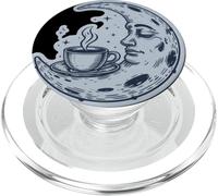 Taza de té de café, Olas del mar, Luna y Rostro Humano PopSockets PopGrip para MagSafe