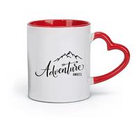 Taza de té de cerámica Adventure Begins Travel Mountain Travel Adventure (11 oz/320 ml) Perfecta para cocinas, restaurantes y cafeterías, gran idea de regalo roja