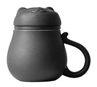 Taza de té de cerámica (con colador de té y tapa) Taza con diseño de gato lindo, colador para remojar hojas sueltas, vacaciones, cumpleaños, hogar cálido 400 ml (negro) con infusor y tapa