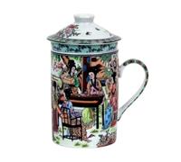 Taza de té de cerámica con tapa + colador para té suelto con diseño chino, juego de regalo (niña en la mesa) taza de porcelana para los amantes del té en caja de regalo regalo taza Asia China Asia