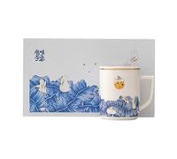 Taza de té de cerámica de jade de sebo de 350 ml con tapa, taza de té de separación de té, recta [caja]