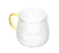 Taza de Té de Cristal Amarillo Tapa y Filtro para Infusiones | Vidrio Liso Base Antideslizante, Apta para Bolsitas y Flores, Uso Diario en Casa y Reuniones