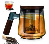 Taza de té de cristal con tapa y colador, tazas de té de 500 ml con mango de madera, grandes tazas de té de vidrio de borosilicato, vasos de té para té suelto, té de flores, amantes del té, regalos