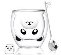Taza de té de cristal de gato oso botella tazas,Taza linda,Vasos de doble pared Taza de café expreso, Taza de leche, cumpleaños de oficina y personal (Panda)