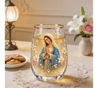 Taza de té de cristal de oración matutina, colección Faith & Serenity, vidrio cristiano con Jesús María, taza floral vintage, vasos de fe cristiana para café y té, regalo inspirador para mujeres