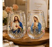 Taza de té de cristal de oración matutina, colección Faith & Serenity, vidrio cristiano con Jesús María, taza floral vintage, vasos de fe cristiana para café y té, regalo inspirador para mujeres