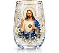 Taza de té de cristal de oración matutina, elegante taza de cristal religiosa, recordatorios diarios cristianos con Jesús María, colección Faith & Serenity, regalos inspiradores para mujeres (azul A)
