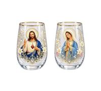 Taza de té de cristal de oración matutina, elegante taza de cristal religiosa, recordatorios diarios cristianos con Jesús María, colección de fe y serenidad, regalos inspiradores para mujeres (azul)