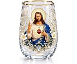 Taza de té de cristal de oración matutina, elegante taza de cristal religiosa, recordatorios diarios cristianos con Jesús María, colección Faith & Serenity, regalos inspiradores para mujeres (azul A)