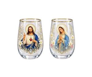 Taza de té de cristal de oración matutina, elegante taza de cristal religiosa, recordatorios diarios cristianos con Jesús María, colección de fe y serenidad, regalos inspiradores para mujeres (azul)