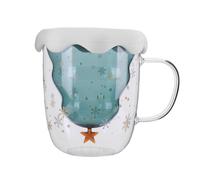 Taza de té de cristal esmerilado con mango, transparente, estrella, copos de nieve, 300 ml, regalo de Navidad