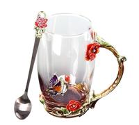 Taza de té de cristal genérica con cuchara - 350 ml, taza de agua colorida, resistente al calor, regalo para mujer, para té, café, zumo de leche, cumpleaños, San Valentín, Navidad