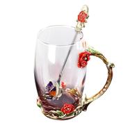 Taza de té de , diseño de flores, con cuchara, elegante juego de | Taza de té de cristal, taza con patrón de flores con cuchara, elegante juego de tazas de bebida, regalo de taza de té